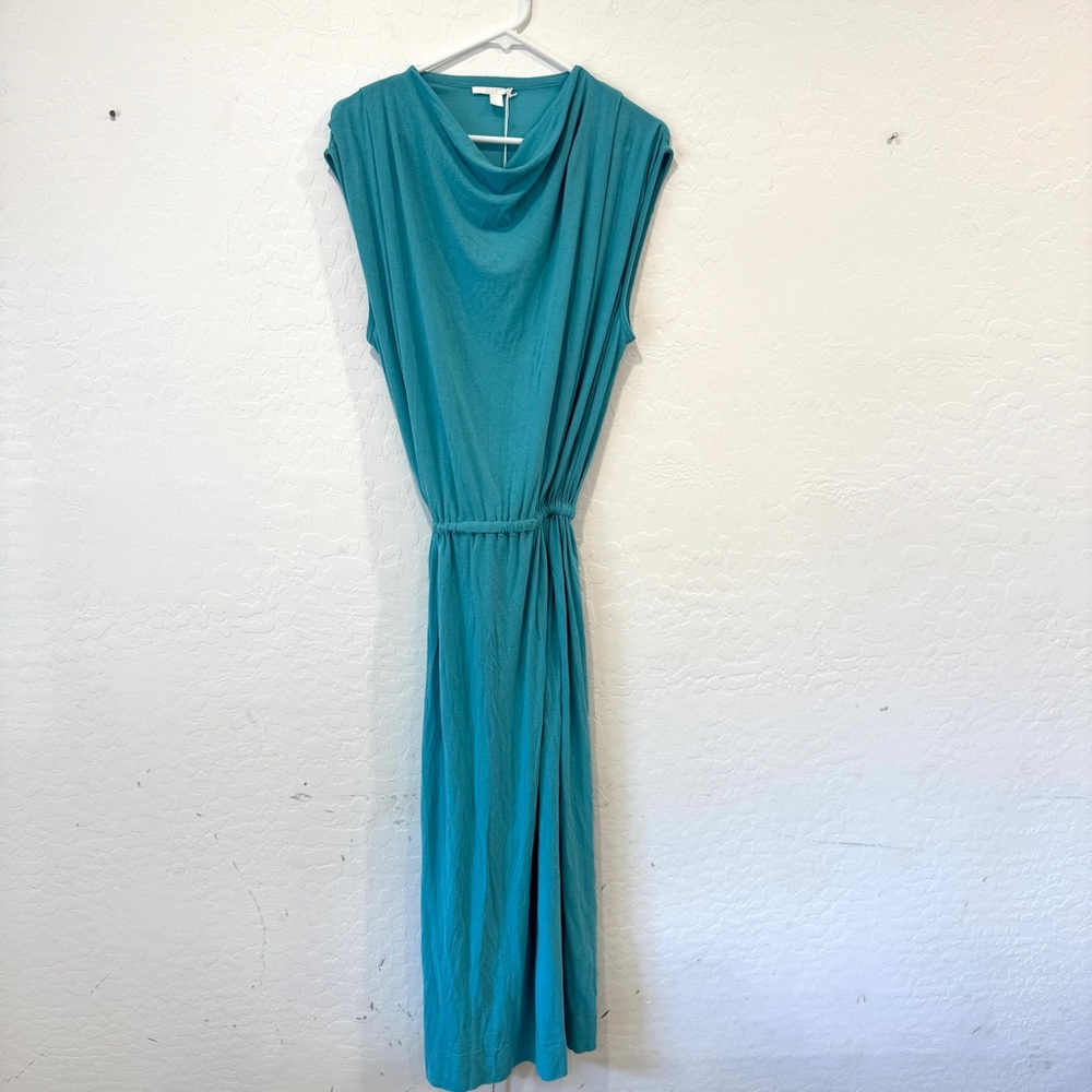 COS Dress Women’s Medium Blue Drape Neck Sleeveless Drawstring Waist Midi